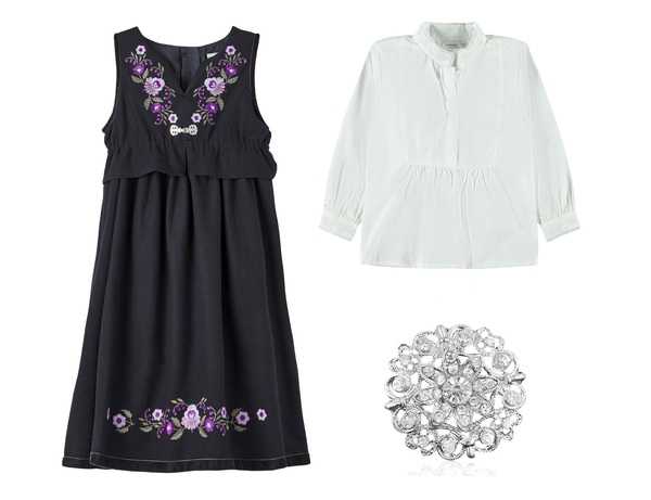 Festdrakt Lilla blomst med skjorte Marinemedlilla - Name It