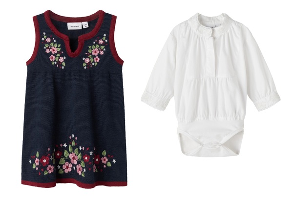 Strikket baby festdrakt 25 rosarødblomst - Name It