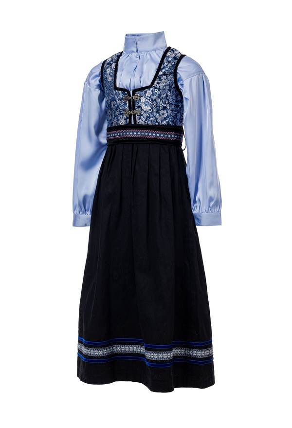 Oline Festdrakt med silke bluse BlåSølv med blå silke - Salto