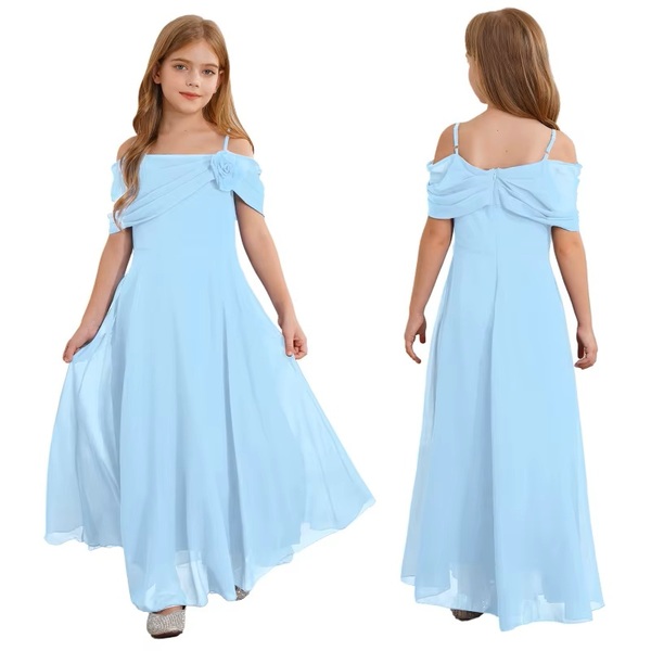 Flower Off-shoulder Lang Kjole Lys blå - Guttogpike