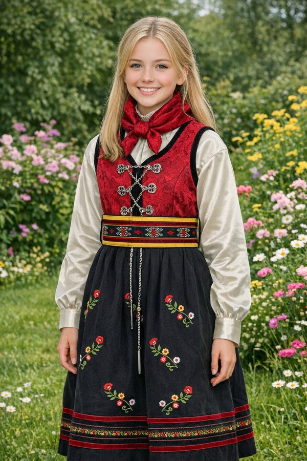 Leah Ull festdrakt Pakke Rød med salviesilke skjorte - Salto